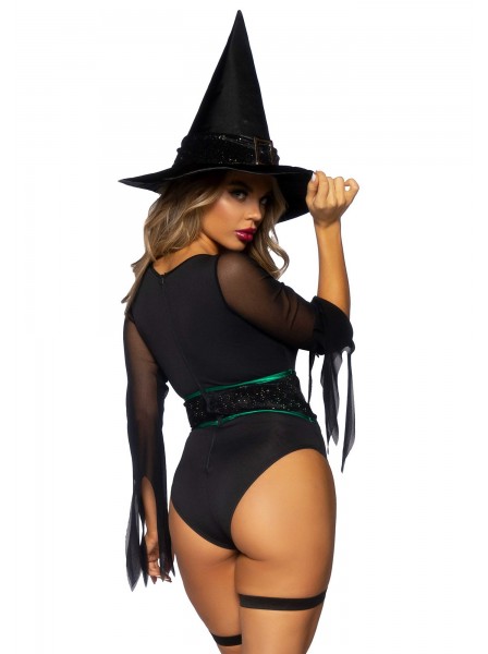 Provocante outfit da strega in nero e verde per Halloween Leg Avenue in vendita su Tangamania Online