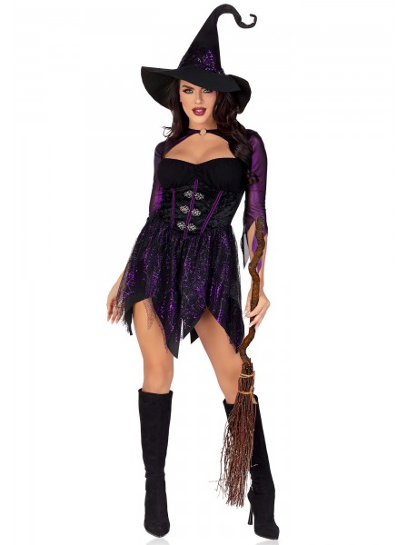 Provocante outfit da strega in nero e viola per Halloween Leg Avenue in vendita su Tangamania Online