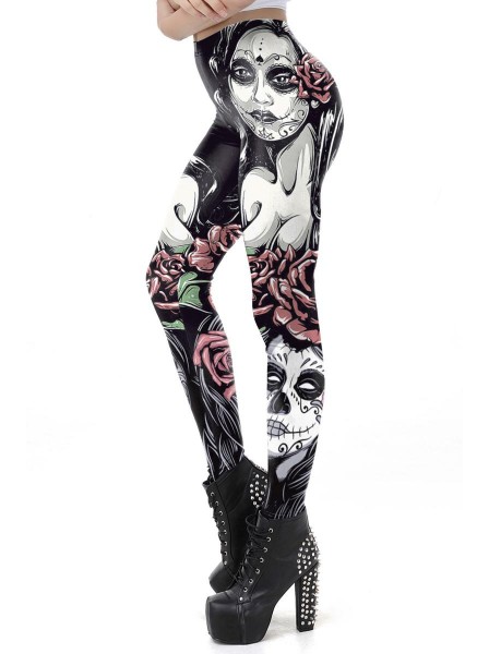 Leggings con decoro messicano ispirato a Santa Muerte Ocultica in vendita su Tangamania Online