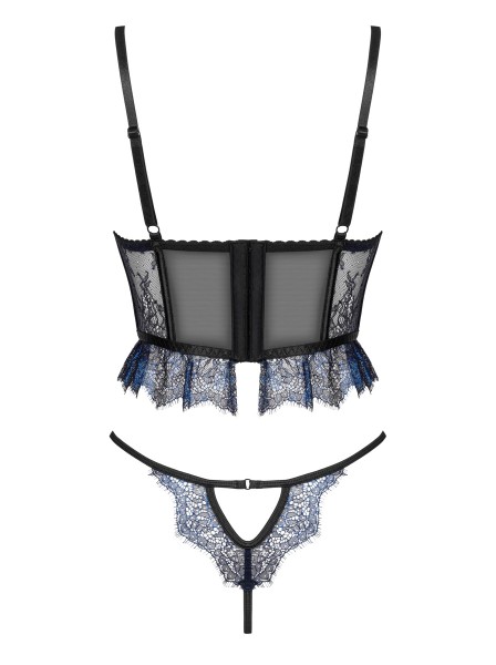 Saphira, set corsetto e perizoma con pizzo blu zaffiro BeautyNight in vendita su Tangamania Online
