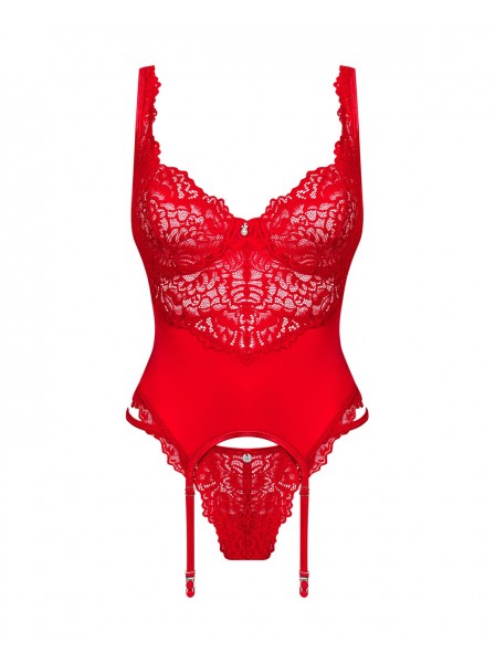 Corsetto Amor Cherris rosso con perizoma in pendant Obsessive Lingerie in vendita su Tangamania Online