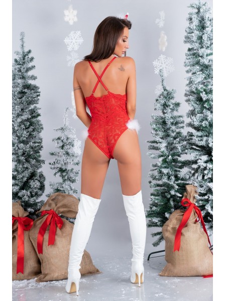 Body Naughty Santa in pizzo rosso con marabou Livia Corsetti in vendita su Tangamania Online