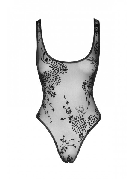 Body senza maniche in tulle trasparente con ricami floreali Noir Handmade in vendita su Tangamania Online