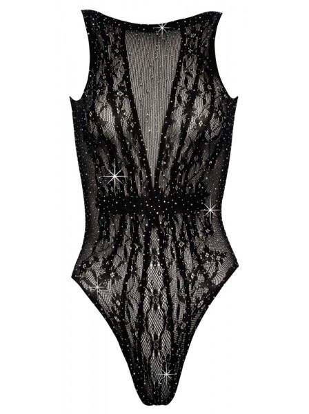 Body semitrasparente nero con strass e apertura sulla schiena Cottelli Lingerie in vendita su Tangamania Online