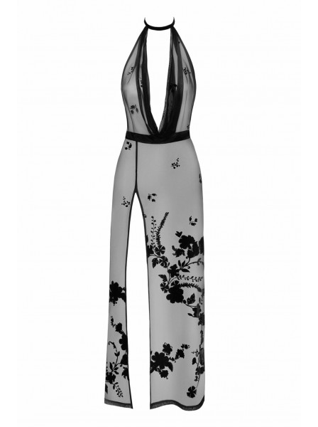 Divinity, maxidress in tulle con fiori in vellutino Noir Handmade in vendita su Tangamania Online