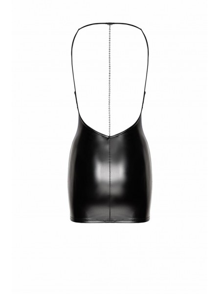 Mirage, abito wetlook con schiena nuda e filo di strass Noir Handmade in vendita su Tangamania Online