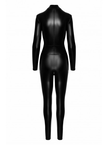 Caged, tuta nera in tessuto effetto bagnato con zip Noir Handmade in vendita su Tangamania Online