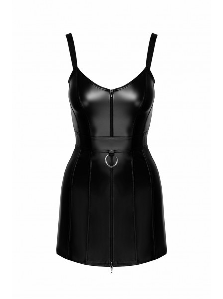 Starlet, abito nero corto con zip e anello di metallo Noir Handmade in vendita su Tangamania Online