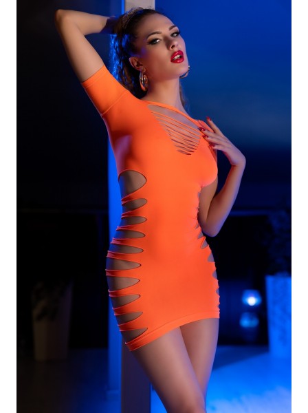 Mini abito arancio con tagli in tessuto stretch Chilirose in vendita su Tangamania Online