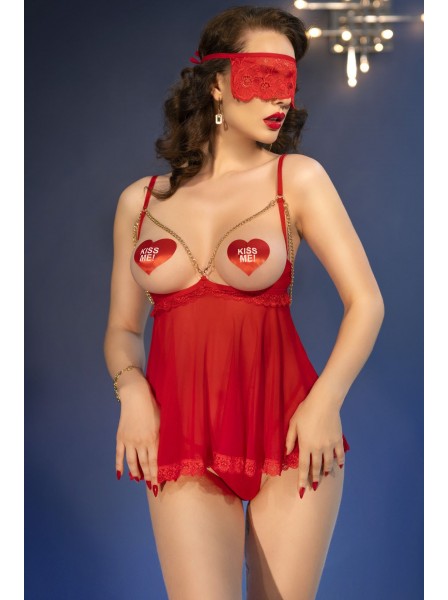 Babydoll rosso con coppe aperte e accessori Chilirose in vendita su Tangamania Online