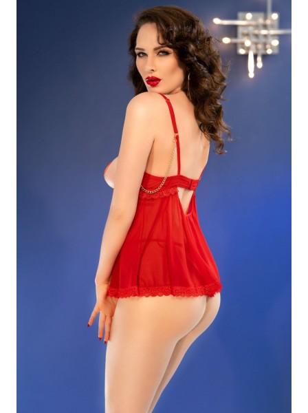 Babydoll rosso con coppe aperte e accessori Chilirose in vendita su Tangamania Online