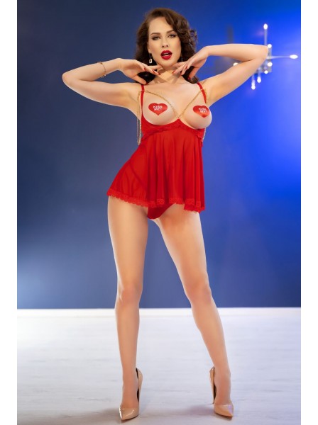 Babydoll rosso con coppe aperte e accessori Chilirose in vendita su Tangamania Online