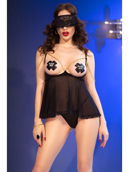 Babydoll nero con coppe aperte e accessori Chilirose in vendita su Tangamania Online