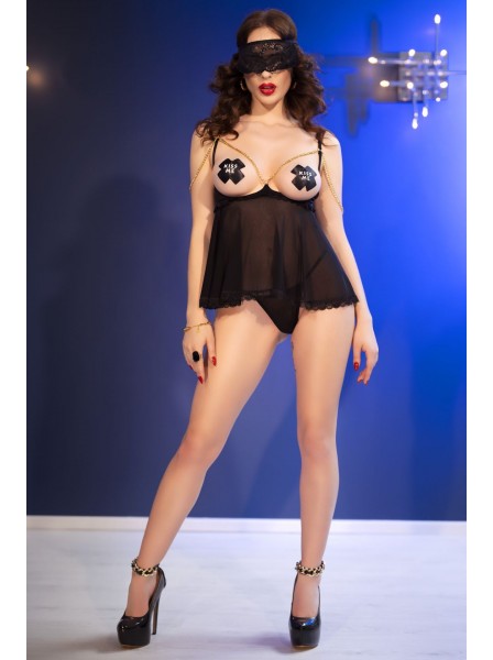 Babydoll nero con coppe aperte e accessori Chilirose in vendita su Tangamania Online