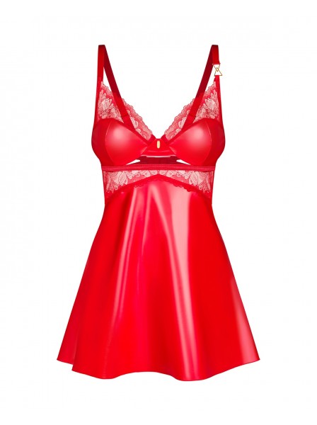 Chemise rossa con perizoma in pizzo e wetlook Aliosa Obsessive Lingerie in vendita su Tangamania Online