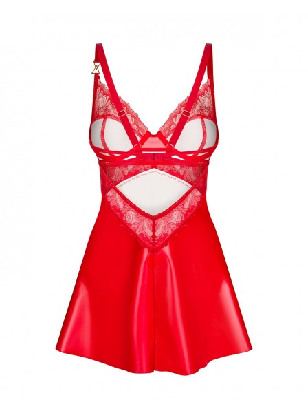 Chemise rossa con perizoma in pizzo e wetlook Aliosa Obsessive Lingerie in vendita su Tangamania Online