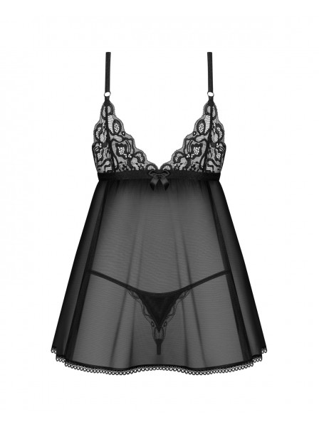 Sexy babydoll in pizzo e tulle nero con perizoma Blomentis Obsessive Lingerie in vendita su Tangamania Online