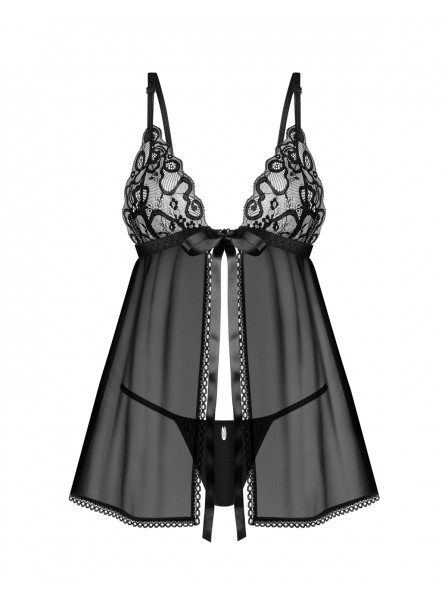 Sexy babydoll in pizzo e tulle nero con perizoma Blomentis Obsessive Lingerie in vendita su Tangamania Online