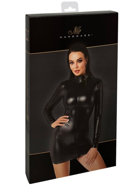 Miniabito aderente wetlook con zip a 3 vie Noir Handmade in vendita su Tangamania Online
