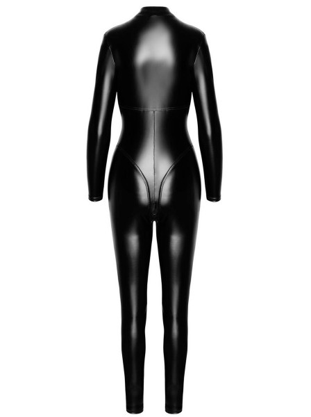 Catsuit con zip a tre vie in tessuto lucido effetto wetlook Noir Handmade in vendita su Tangamania Online