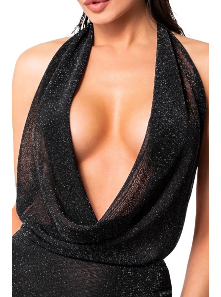 Abito corto con scollo all'americana glitterato Noir Handmade in vendita su Tangamania Online