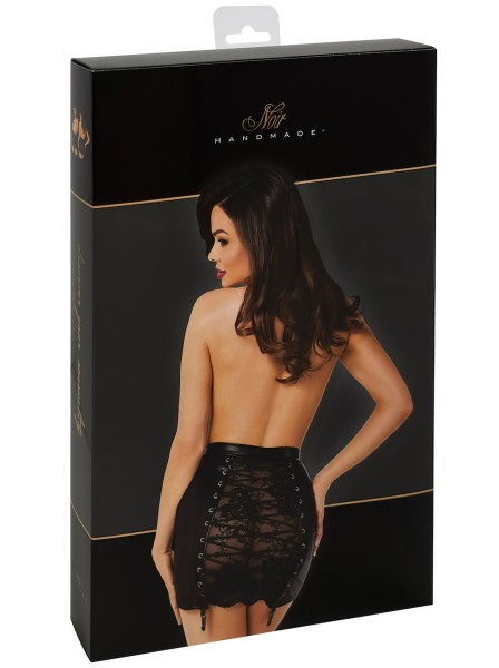 Minigonna wetlook con pizzo allacciatura in stile corsetto Noir Handmade in vendita su Tangamania Online