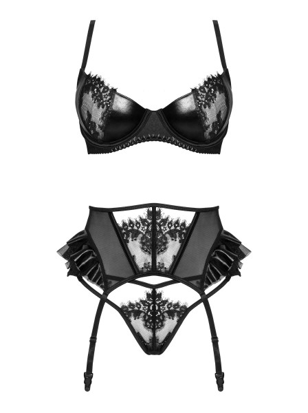 Set Rafaella in tre pezzi con reggicalze in pizzo e ecopelle BeautyNight in vendita su Tangamania Online