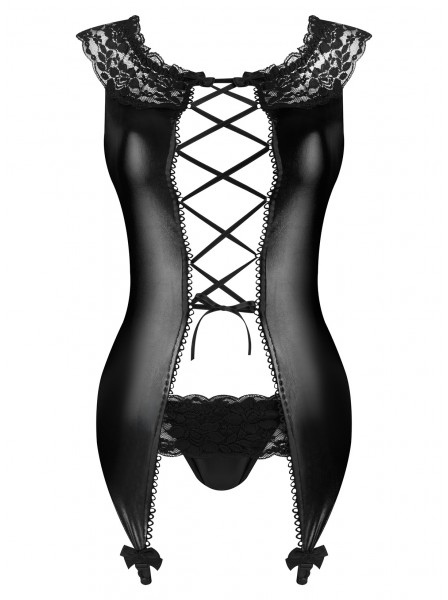 Guepiere satinata con mutandine Raven BeautyNight in vendita su Tangamania Online
