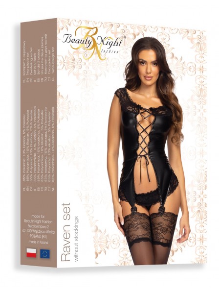 Guepiere satinata con mutandine Raven BeautyNight in vendita su Tangamania Online