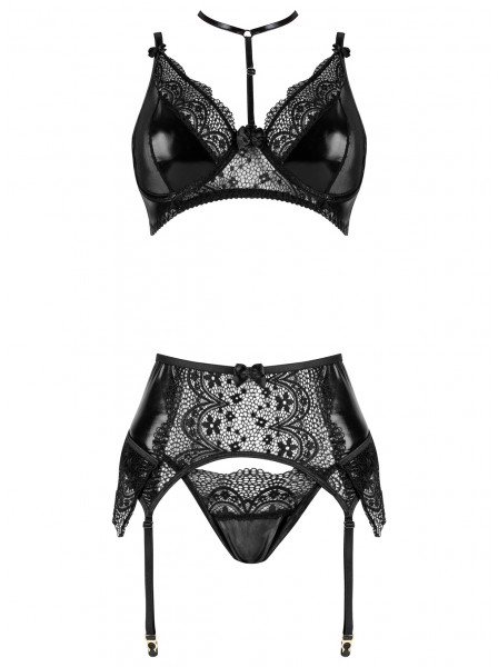 Completino Noir Fantasy con reggicalze in ecopelle e pizzo BeautyNight in vendita su Tangamania Online
