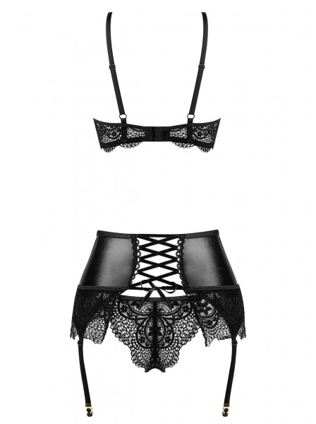 Completino Noir Fantasy con reggicalze in ecopelle e pizzo BeautyNight in vendita su Tangamania Online