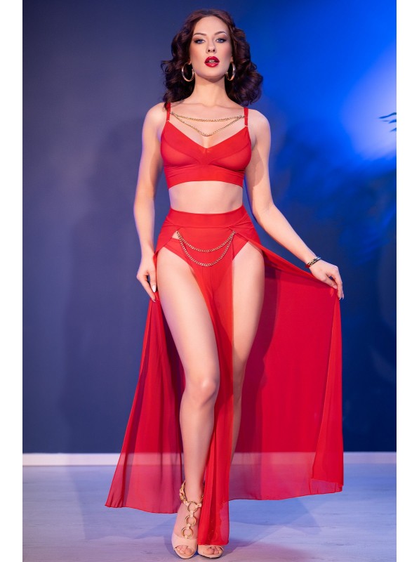 Set con top, gonna e perizoma in rosso Chilirose Chilirose in vendita su Tangamania Online