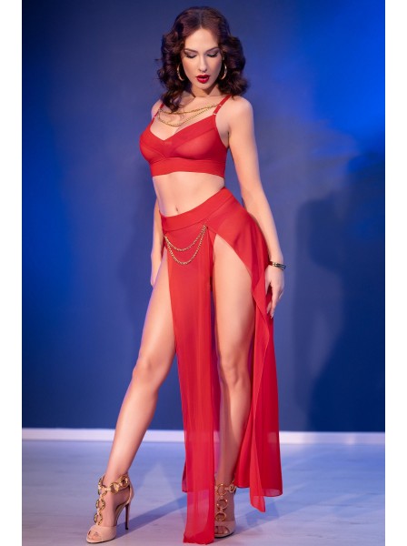 Set con top, gonna e perizoma in rosso Chilirose Chilirose in vendita su Tangamania Online