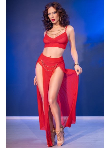 Set con top, gonna e perizoma in rosso Chilirose Chilirose in vendita su Tangamania Online