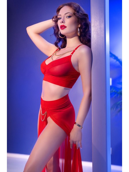 Set con top, gonna e perizoma in rosso Chilirose Chilirose in vendita su Tangamania Online