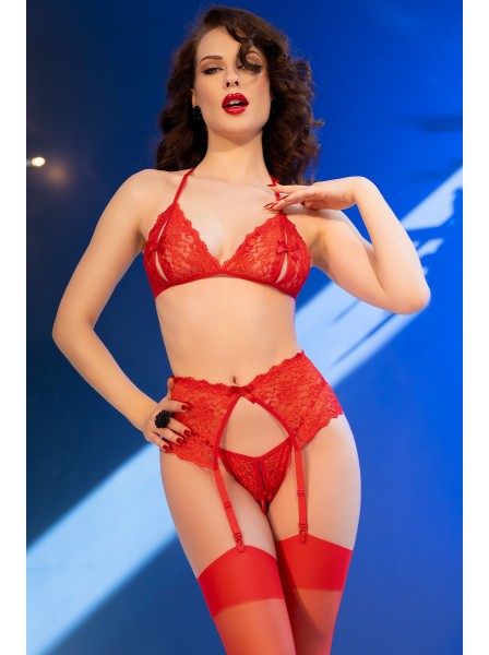 Completino in pizzo con rosso aperture Chilirose Chilirose in vendita su Tangamania Online