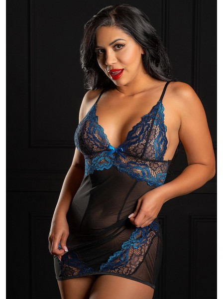 Chemise in pizzo blu con perizoma Daring Intimates Daring Intimates in vendita su Tangamania Online