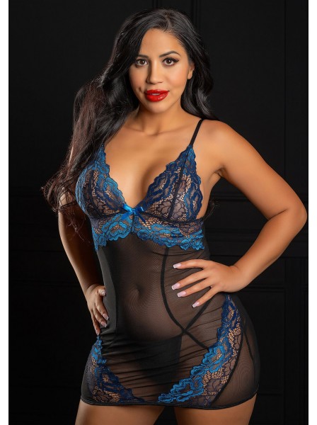 Chemise in pizzo blu con perizoma Daring Intimates Daring Intimates in vendita su Tangamania Online