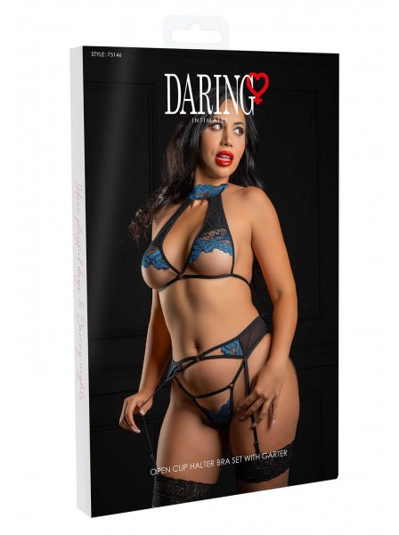 Set halter pizzo blu con giarrettiera Daring Intimates Daring Intimates in vendita su Tangamania Online