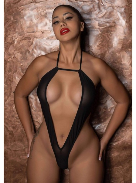 Body in tulle nero a vita alta con schiena scoperta Daring Intimates in vendita su Tangamania Online
