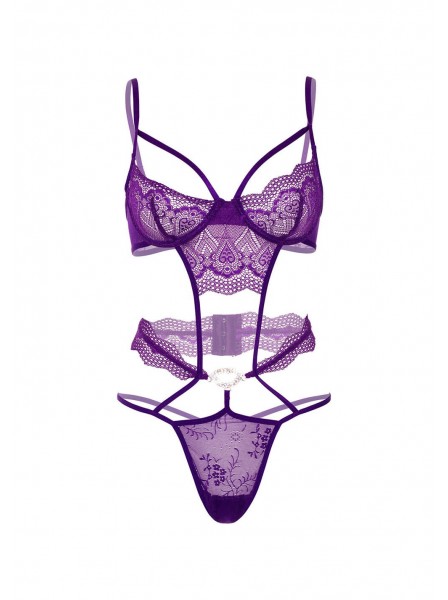 Body viola con gioiello aperto in pizzo Heart Lace Daring Intimates in vendita su Tangamania Online