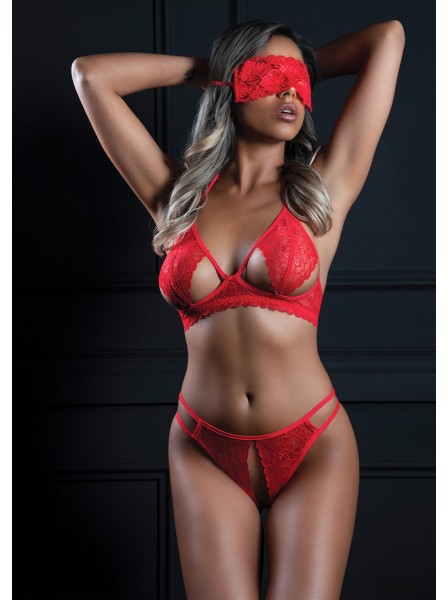 Set lingerie rosso 3 pezzi con mascherina – Daring Intimates Daring Intimates in vendita su Tangamania Online