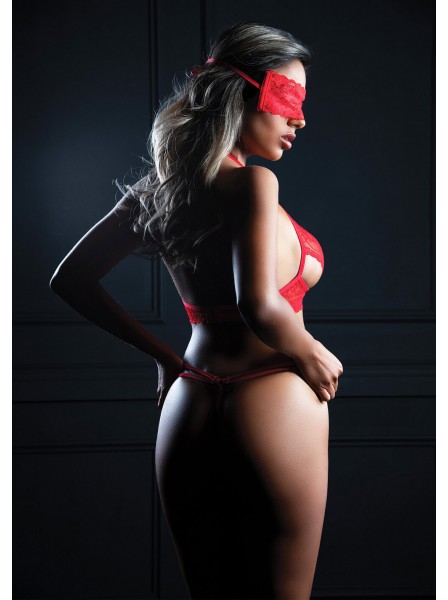 Set lingerie rosso 3 pezzi con mascherina – Daring Intimates Daring Intimates in vendita su Tangamania Online