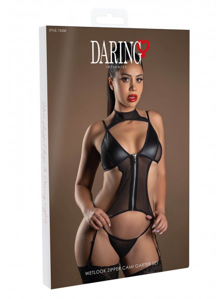Wetlook Cami con zip e reggicalze – Set 2 pezzi Daring Intimates in vendita su Tangamania Online