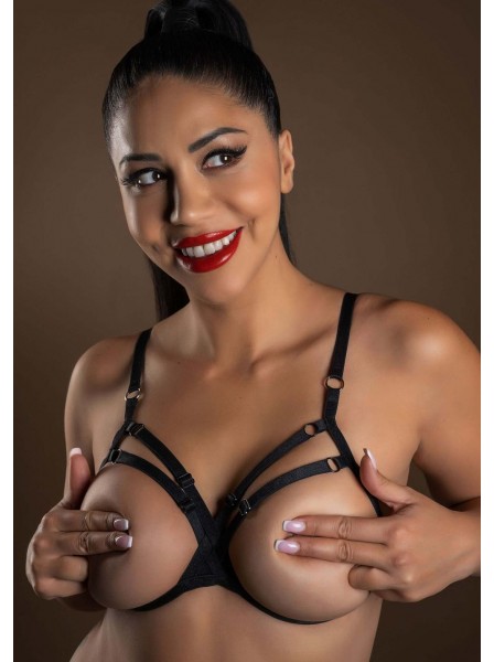 Set wetlook con coppe aperte e crotchless con O-Ring Daring Intimates in vendita su Tangamania Online