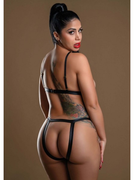 Set wetlook con reggiseno open cup e slip Nero Daring Intimates in vendita su Tangamania Online