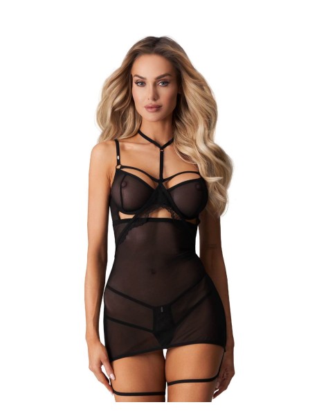 Chemise con choker e giarrettiere Arrowel Black Obsessive Lingerie in vendita su Tangamania Online