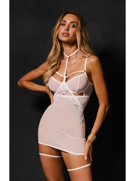 Chemise con choker e giarrettiere Arrowel White Obsessive Lingerie in vendita su Tangamania Online