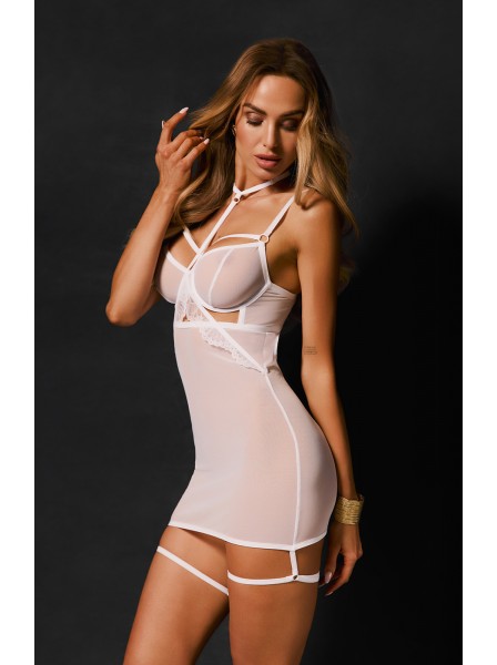 Chemise con choker e giarrettiere Arrowel White Obsessive Lingerie in vendita su Tangamania Online
