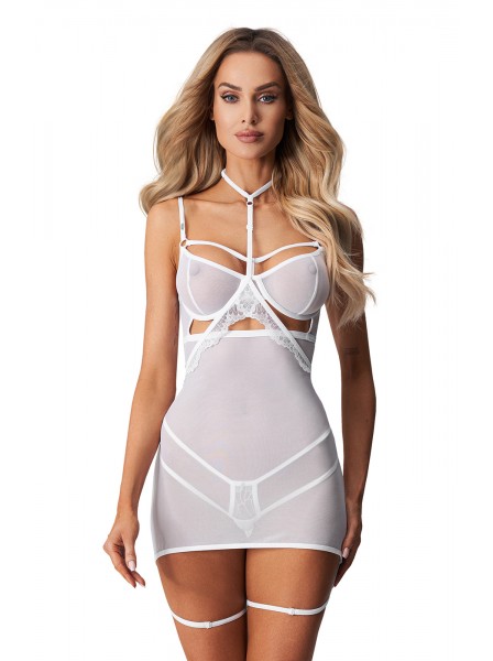 Chemise con choker e giarrettiere Arrowel White Obsessive Lingerie in vendita su Tangamania Online